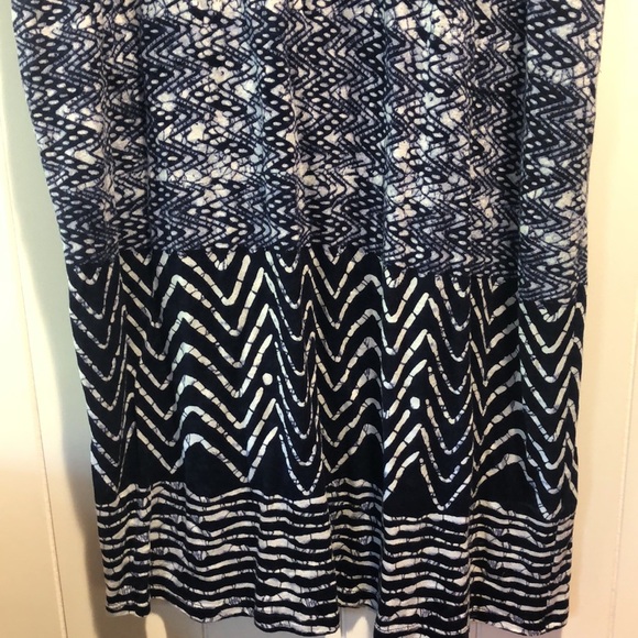 Lucky Brand like new blue white batik print stretch cotton modal midi tassels L - Picture 2 of 9